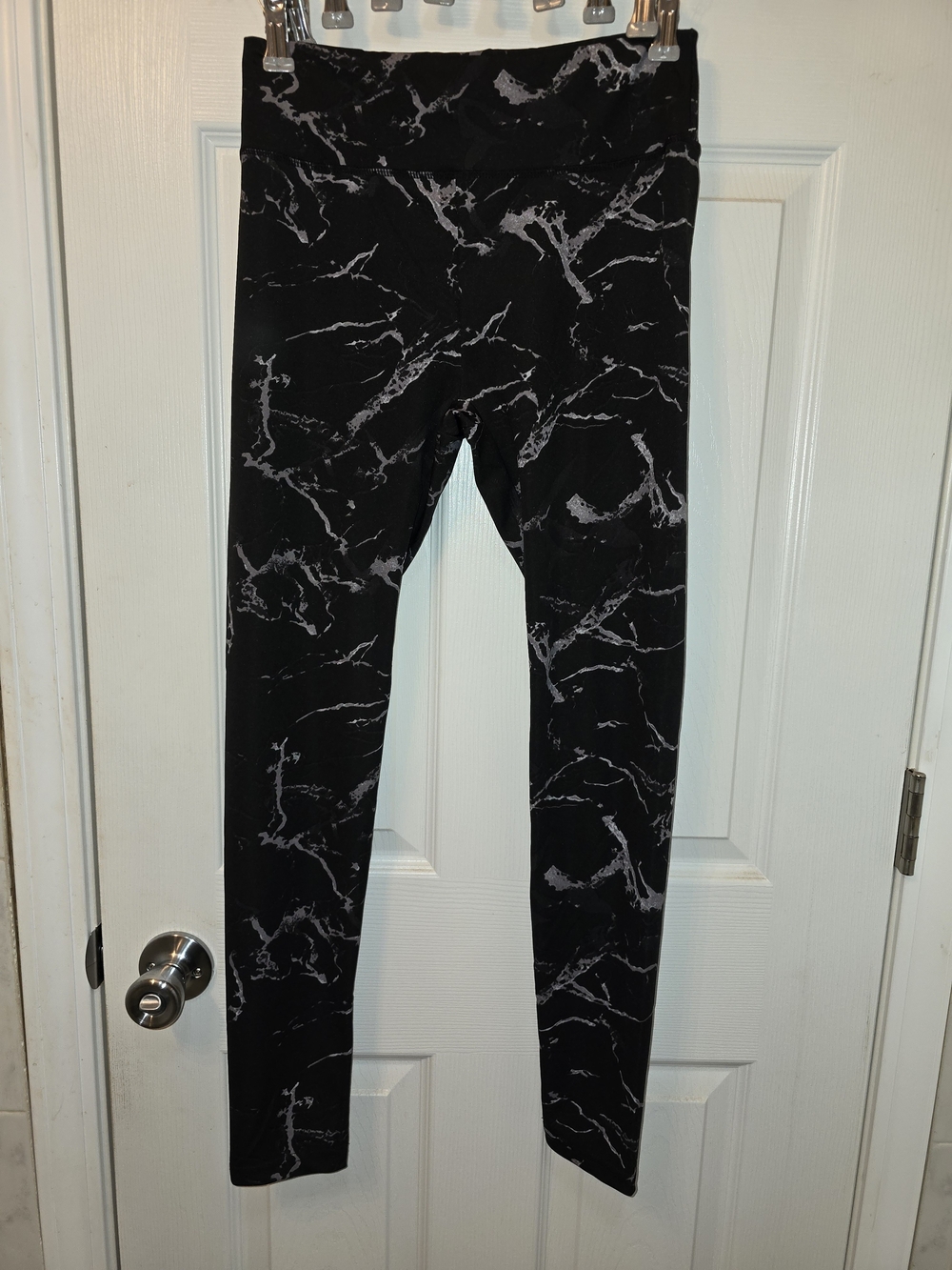 West Loop Black Marble-Print Womens Leggings Size Small